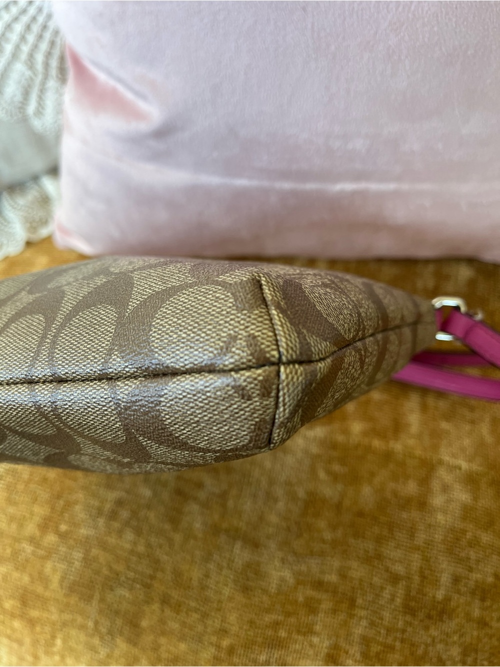 Coach Khaki Signature Crossbody with Pink Leather Trim, EUC - Picture 5 of 11